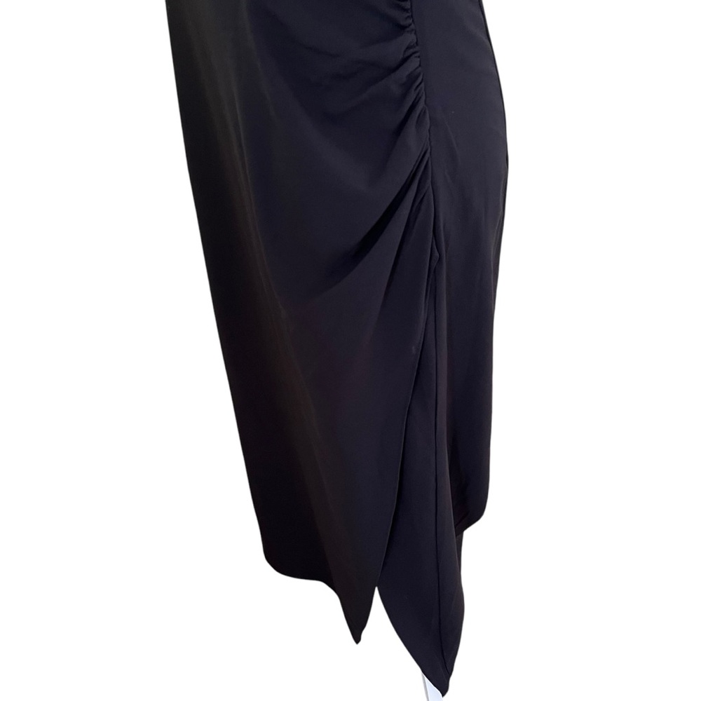 French Connection "Afina" Black Ruched Puff Sleeve Midi Dress with Slit M - Picture 8 of 15